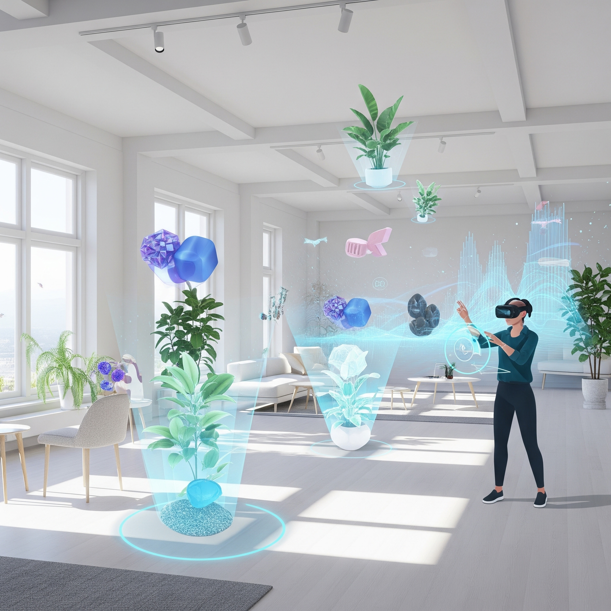Illustration showing spatial design in a mixed reality setting.